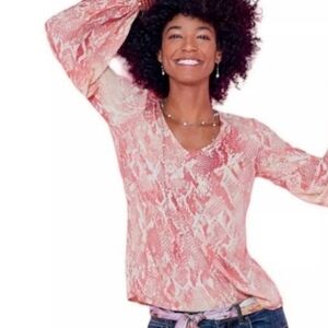 CAbi Bethany Snakeprint Blouse Size Small, Pink #5708